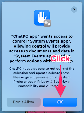 system events permission alert